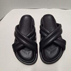 MNG Black Cross-Strap Sandals